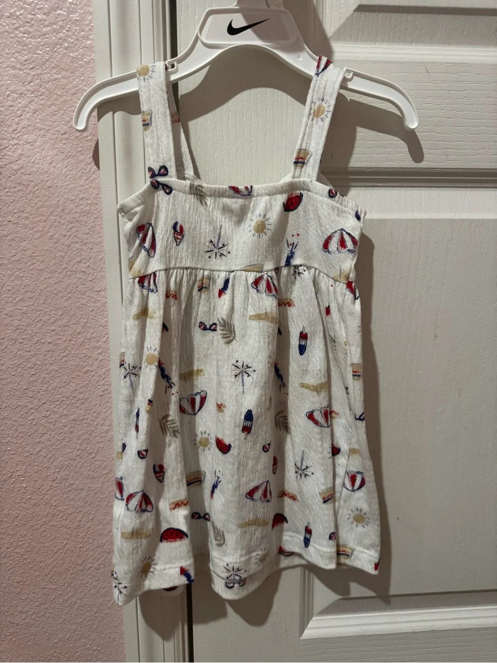 Carter's White Tank Dress with Red, Blue & Yellow Beach Print